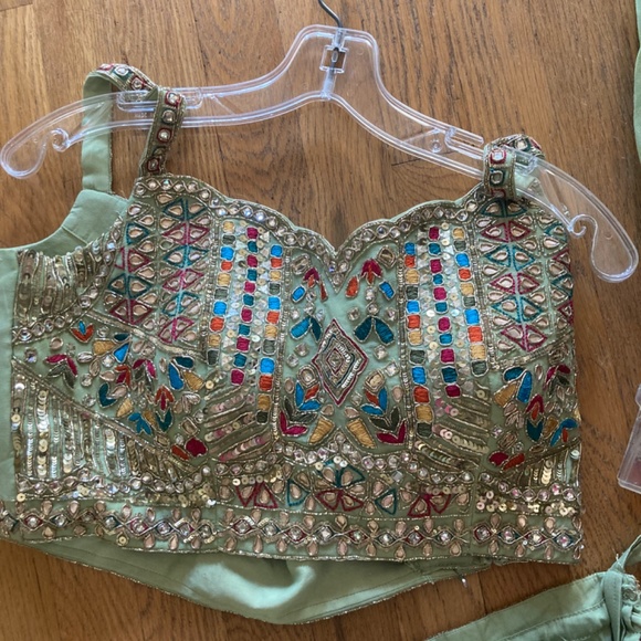 Chic Floral Embroidered Lehenga in Green - Picture 3 of 5